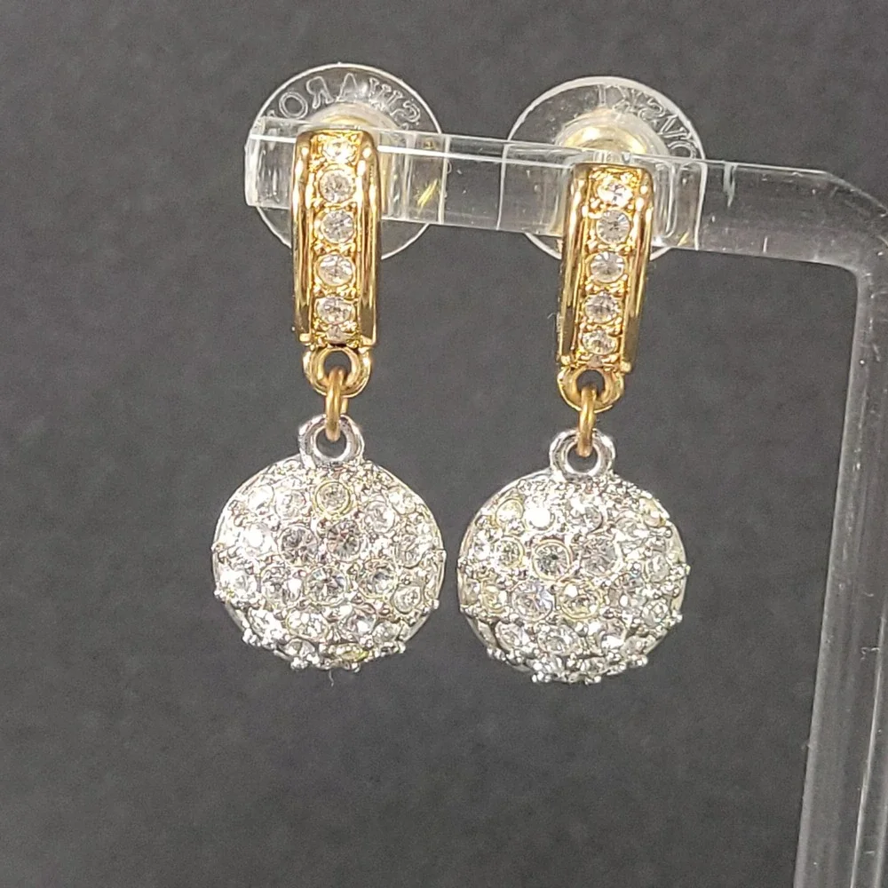 Swarovski Pavi Crystal Earrings Women Gold Silver Two Tone Dangle Drop Pavé